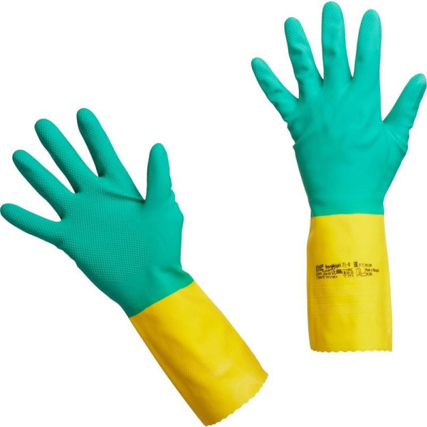 Перчатки латексные Vileda Professional Усиленные с неопреном повышенная прочность зеленые/желтые (размер 6.5-7, XS-S, 120267)