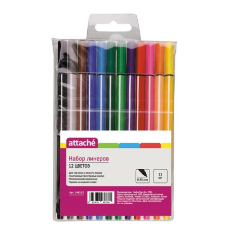 Набор линеров Attache Rainbow (трехгранный корпус, толщина линии 0.4 мм, 12 цветов)