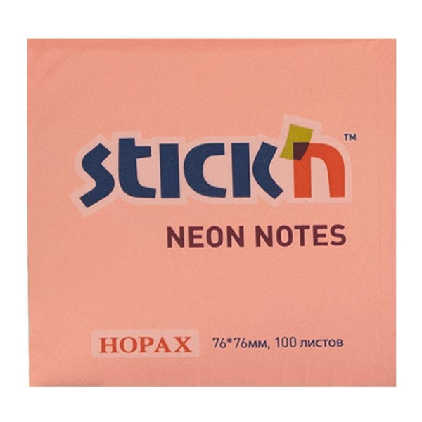 Стикеры Hopax Stick'n 76x76 мм неоновые розовые (1 блок, 100 листов)