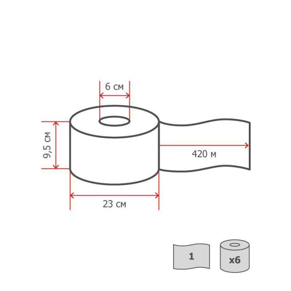 Бумага туалетная в рулонах 1-слойная 6 рулонов по 420 метров (артикул производителя T-420W1)