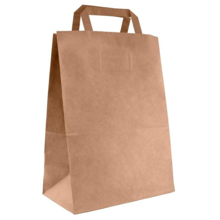 Крафт пакет бумажный коричневый с плоскими ручками 28х32х15 см (250 штук   в упаковке)