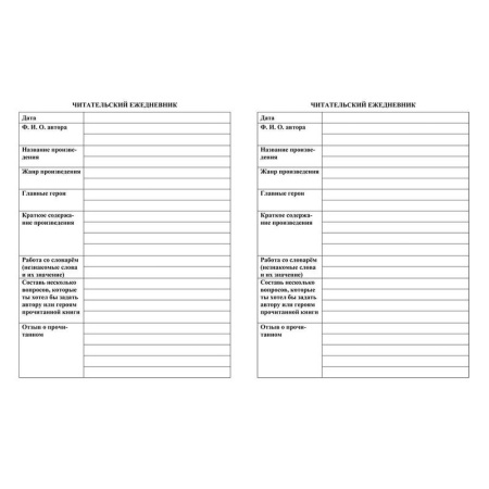 Дневник читательский Учитель 1-4 классы Школа России