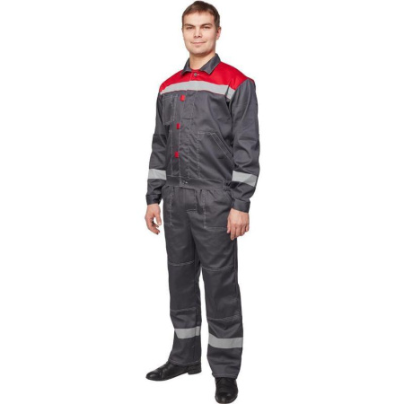 Костюм рабочий летний мужской л20-КПК с СОП серый/красный (размер 64-66, рост 182-188)