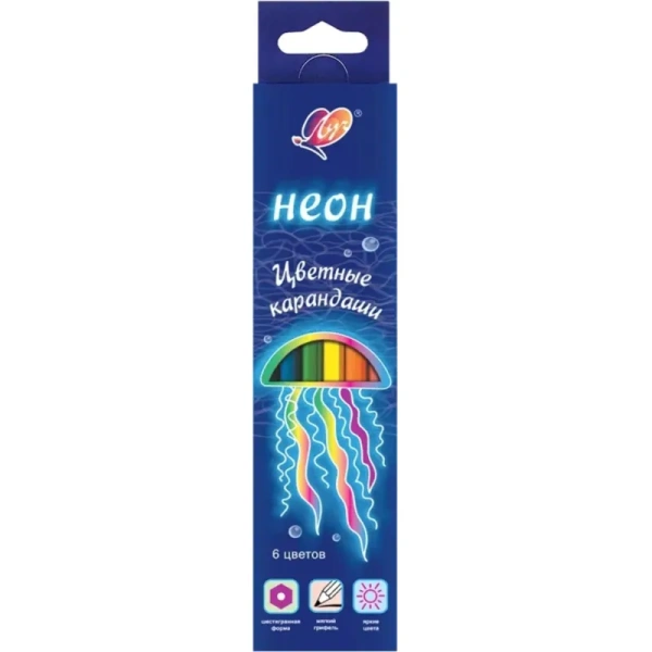 Карандаши цветные Луч Фантазия 6 карандашей 6 цветов шестигранные  (неоновые)