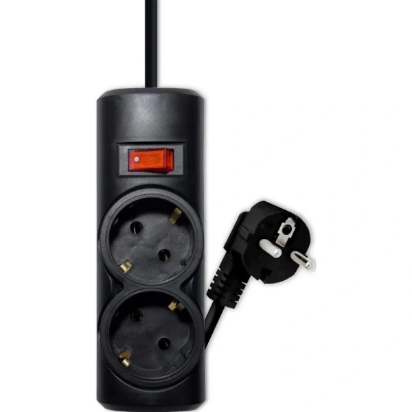 Сетевой фильтр Progix PG235 на 2 розетки 2 метра с заземлением и  выключателем чёрный