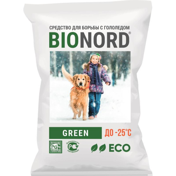 Реагент противогололедный Bionord Green соль+абразив до -25 С мешок 23 кг