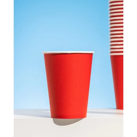 Стакан одноразовый бумажный 300 мл красный 50 штук в упаковке Комус Эконом