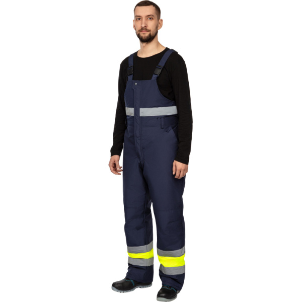 Полукомбинезон рабочий зимний мужской зс04-ПК с СОП флуоресцентный  жёлтый/синий (размер 44-46, рост 170-176)