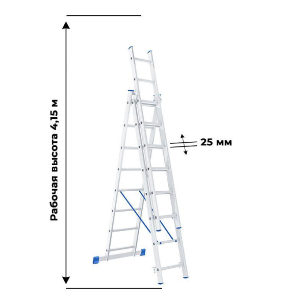 Лестница универсальная Сибртех алюминиевая трехсекционная 3x8 ступеней   (97818)