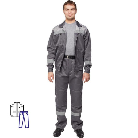 Костюм рабочий летний мужской л22-КБР с СОП темно-серый/светло-серый (размер 56-58, рост 194-200)