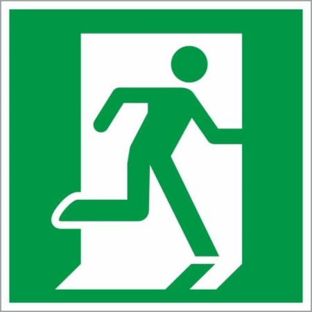 Знак безопасности  Выход здесь, правосторонний E01-02 (200х200 мм, пленка ПВХ, фотолюминесцентный)