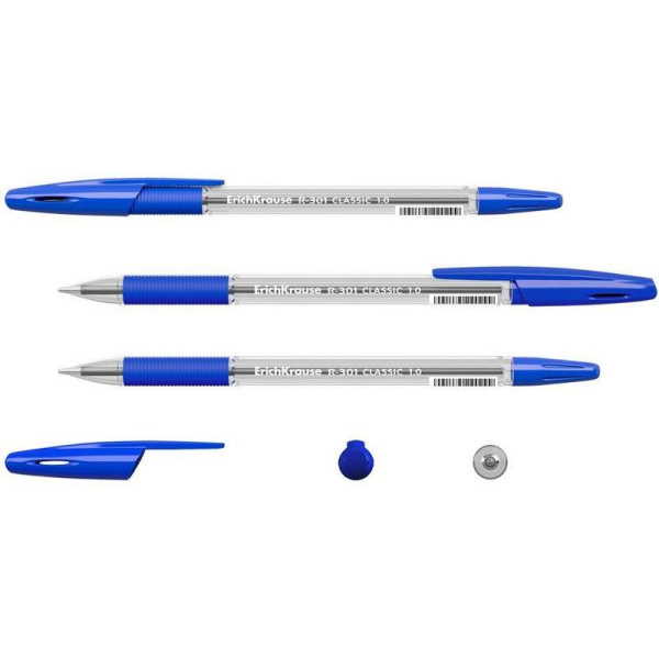 Ручка шариковая неавтоматическая ErichKrause R-301 Classic Stick&Grip синяя (толщина линии 0.5 мм)