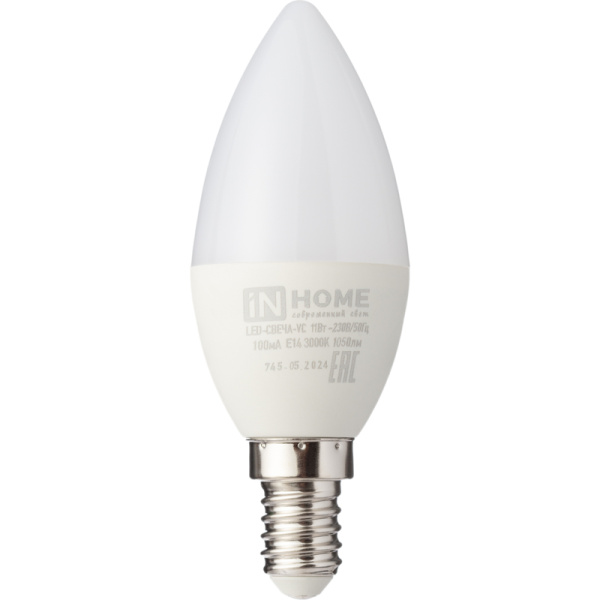 Лампа светодиодная In Home LED-СВЕЧА-VC 11Вт Е14 3000К 1050Лм матовая