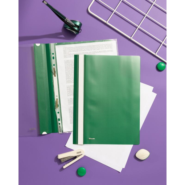 Скоросшиватель пластиковый Комус А4 до 100 листов зеленый (толщина обложки 0.13/0.18 мм)