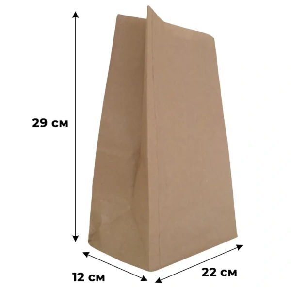 Крафт-пакет бумажный коричневый 22x12х29 см 70 г/кв.м био (600 штук в   упаковке)