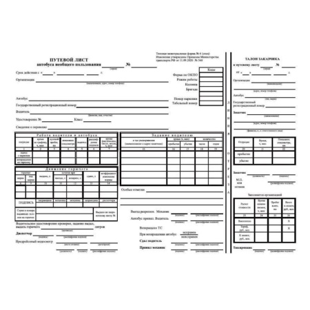 Бланк Путевой лист автобуса необщего пользования форма № 6 А4 (210x297  мм, 100 листов)