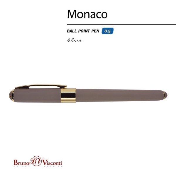 Ручка шариковая неавтоматическая Bruno Visconti Monaco синяя (серый  корпус, толщина линии 0.4 мм)