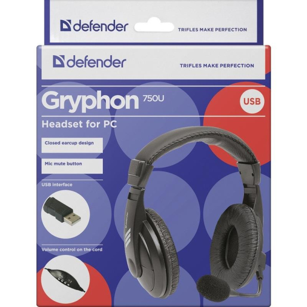 Гарнитура проводная Defender Gryphon 750U (63752)
