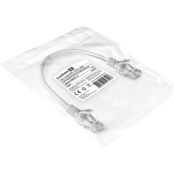 Патч-корд витая пара ExeGate UTP-RJ45-RJ45-5e-0,3M-LSZH-GY 5e 0,3 м