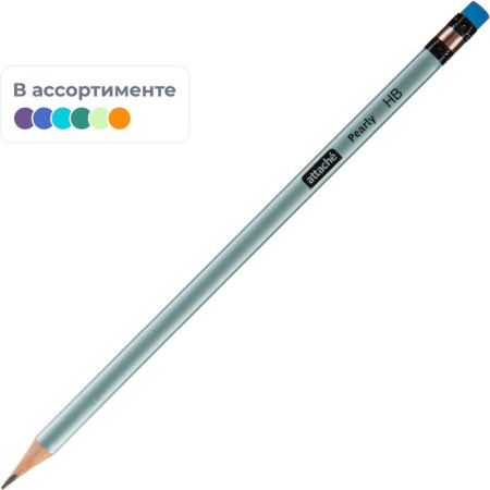 Карандаш чернографитный HB с ластиком Attache Pearly заточенный  трехгранный Карандаш чернографитный HB с ластиком Attache Pearly заточенный  трехгранный