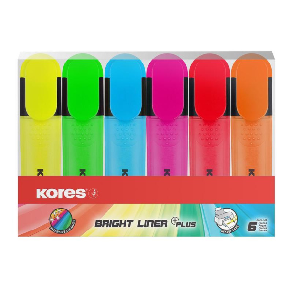 Набор текстовыделителей Kores Bright Liner Plus (толщина линии 1-5 мм, 6 цветов)