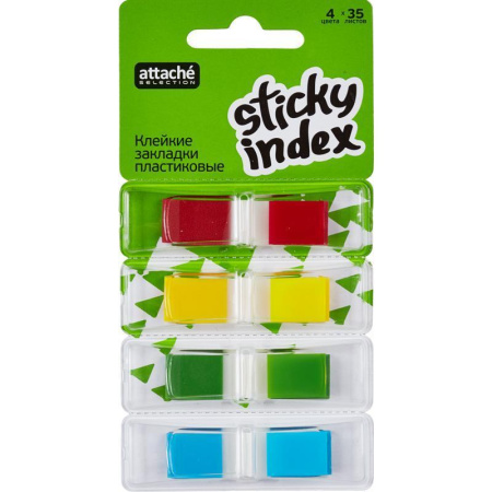 Клейкие закладки Attache Selection пластиковые 4 цвета по 35 листов 45х12 мм в диспенсерах Клейкие закладки Attache Selection пластиковые 4 цвета по 35 листов 45х12 мм в диспенсерах