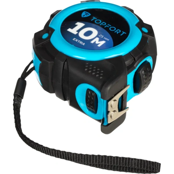 Рулетка строительная TOPFORT Extra 10 м х 25 мм с магнитным зацепом и  автостопом в прорезиненном корпусе (1990400)