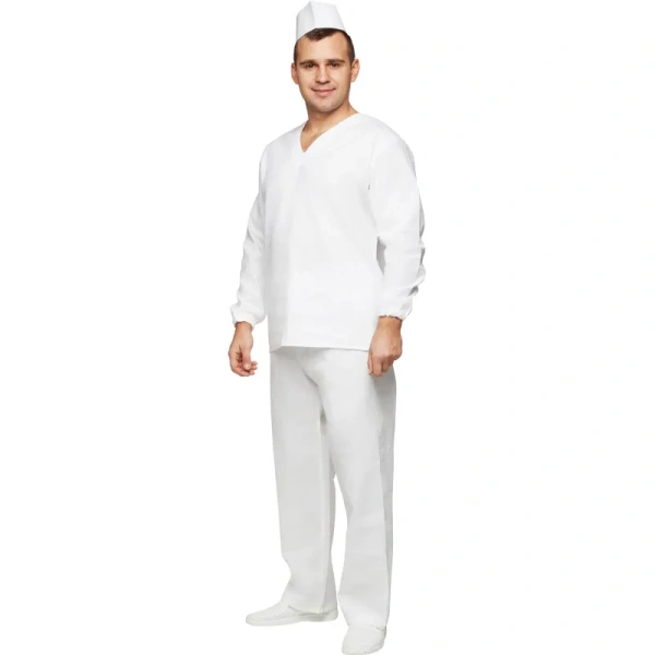 Костюм пекаря у05-КБР (ДР) белый бязь с длинным рукавом (142 г/кв.м,  размер 44-46, рост 158-164)