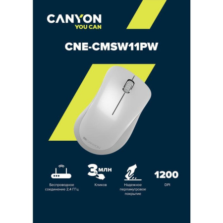 Мышь компьютерная Canyon CNE-CMSW11PW белая Мышь компьютерная Canyon CNE-CMSW11PW белая