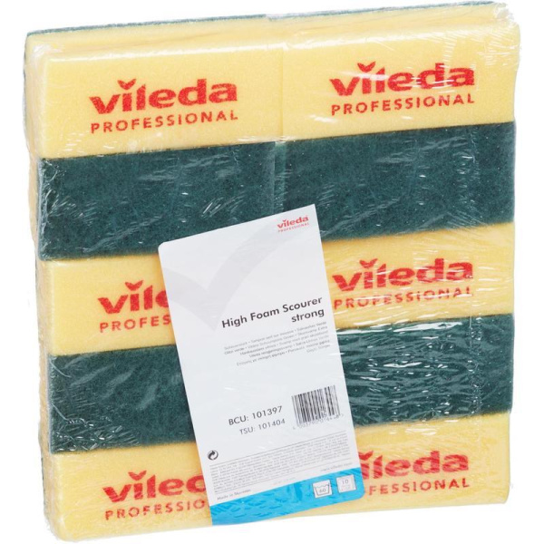 Губки для сильных загрязнений Vileda Professional 10 штук в упаковке абразивные зеленые (артикул производителя 101404, 150х70х45 мм)