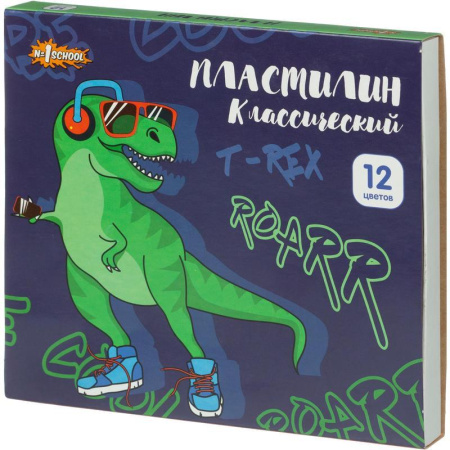 Пластилин классический №1 School Динозавр 12 цветов 180 г со стеком