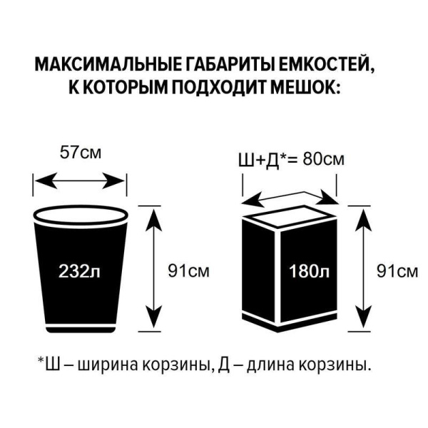 Мешки для мусора на 180 л Luscan черные (ПВД, 40 мкм, в упаковке 50  штук, 90x120 см)