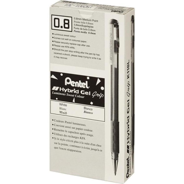 Ручка гелевая Pentel Hybrid gel Grip белая (толщина линии 0.4 мм)