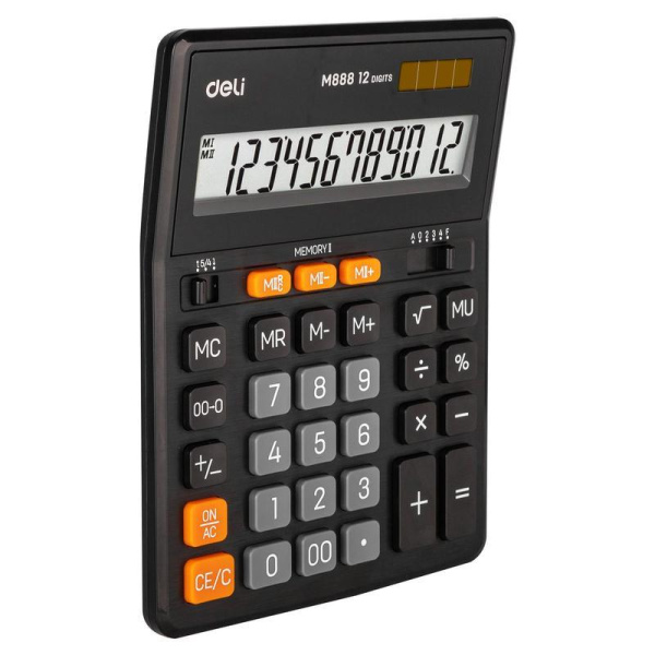 Калькулятор настольный полноразмерный Deli EM888 12-разрядный черный