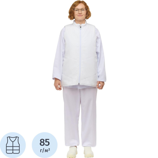 Жилет для пищевого производства у17-ЖЛ ХАССП внешний белый дюспо  утеплённый (размер 48-50, рост 158-164)
