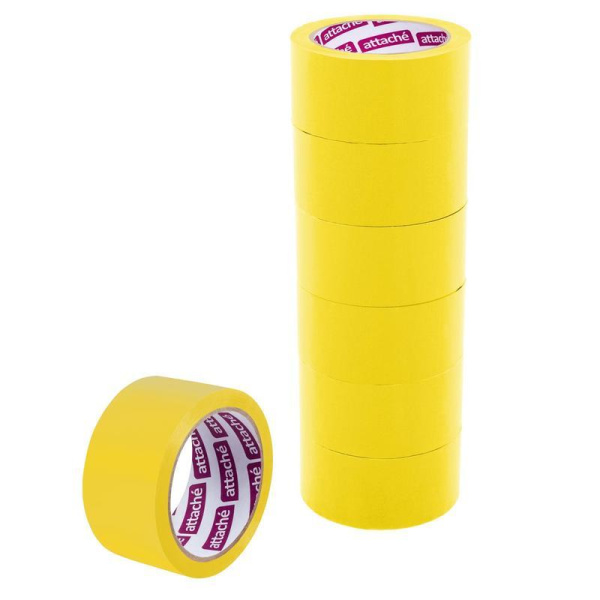 Клейкая лента упаковочная Attache 48 мм x 66 м 45 мкм желтая (6 штук в упаковке)