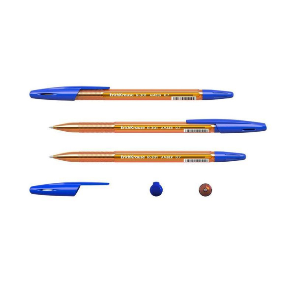 Ручка шариковая неавтоматическая ErichKrause R-301 Amber Stick синяя  (толщина линии 0.35 мм)