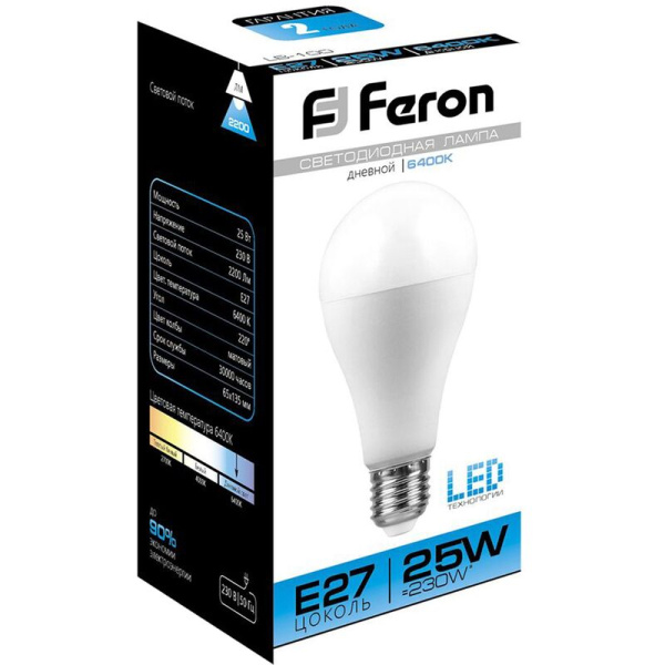 Лампа светодиодная Feron LB-100 25 Вт Е27 А65 6400 К 2200 Лм (25792)