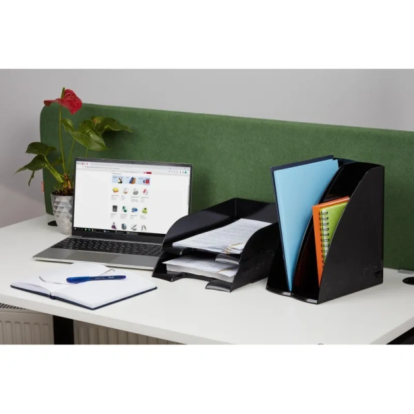 Лоток горизонтальный для бумаг Комус Русская серия пластиковый черный