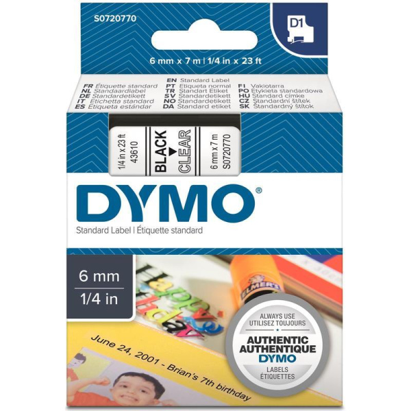 Картридж для принтера этикеток DYMO S0720770 D1 (6 мм x 7 м, цвет ленты прозрачный, шрифт черный)