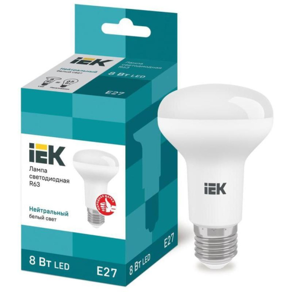 Лампа светодиодная IEK ECO R 8Вт E27 4000К 720Лм 230В  LLE-R63-8-230-40-E27