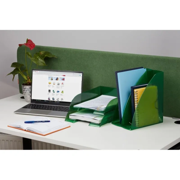 Лоток горизонтальный для бумаг Комус Русская серия пластиковый зеленый