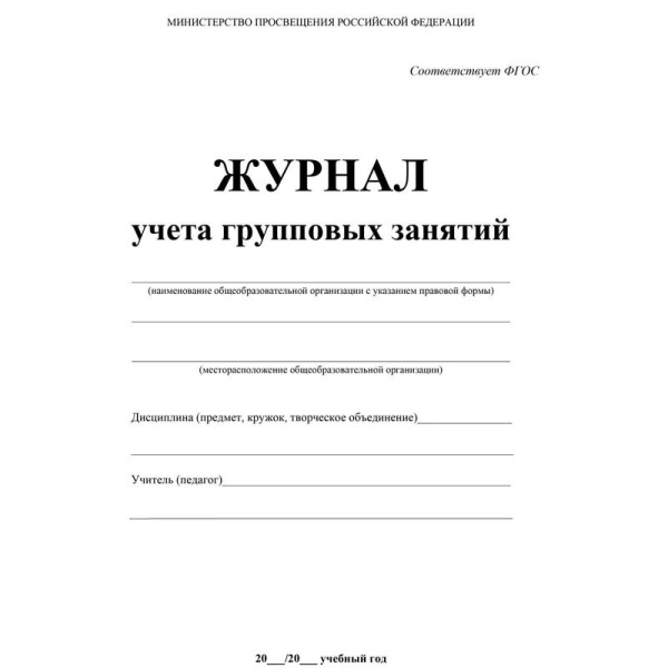 Журнал контроля и учета групповых занятий (1-11 класс, А4, 48 страниц, 2  штуки в упаковке)