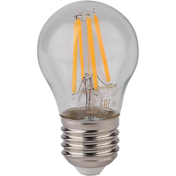 Лампа светодиодная Osram 5 Вт Е27 (Р, 2700 К, 600 Лм, 220 В,  4058075212510)