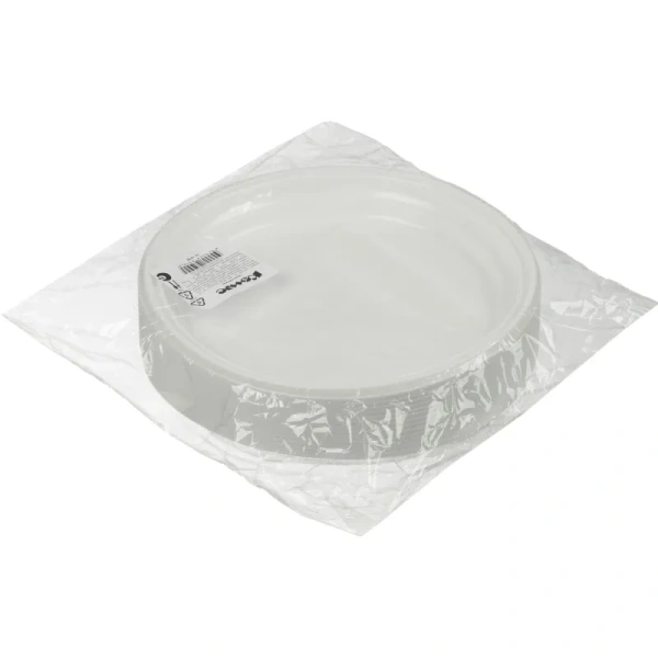 Тарелка одноразовая пластиковая 205 мм белая 100 штук в упаковке Комус Бюджет Тарелка одноразовая пластиковая 205 мм белая 100 штук в упаковке Комус Бюджет