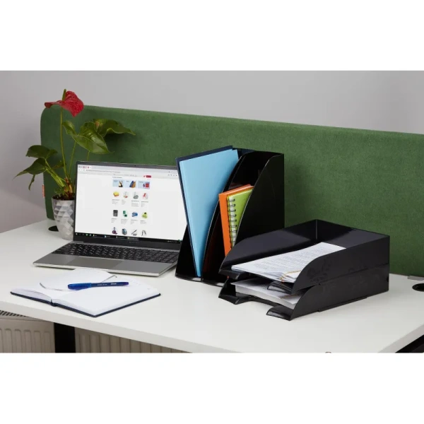 Лоток горизонтальный для бумаг Комус Русская серия пластиковый черный