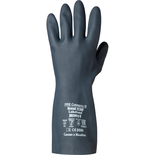 Перчатки КЩС неопреновые Lakeland Neosol EC30F с хлопковым напылением  черные (размер 8, М)