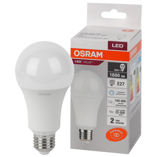 Лампа светодиодная Osram LED Value A груша 20Вт E27 6500K 1600Лм 220В  4058075579378