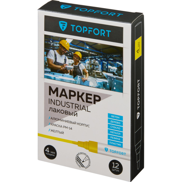 Маркер промышленный TOPFORT Industrial для универсальной маркировки  желтый 2-4 мм