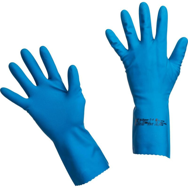 Перчатки резиновые ViledaProfes латекс хлопк.напыл синий рL 100754,(КФС)ПС